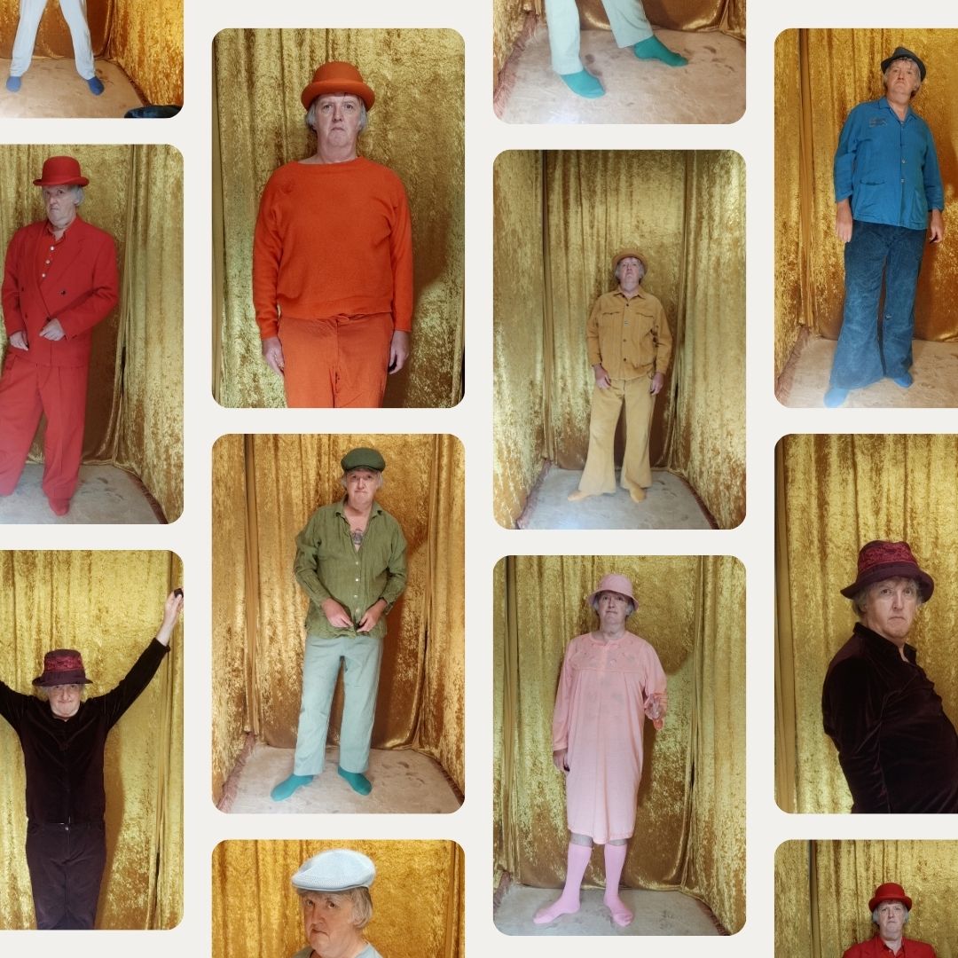 Eine Collage von Moritz Berg in bunten Outfits